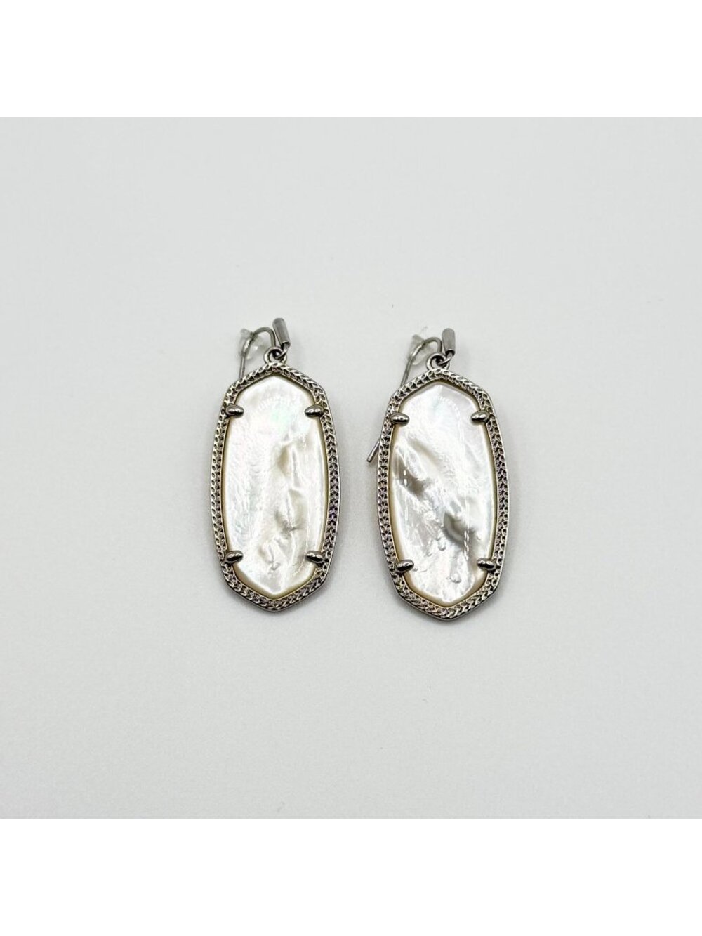 Kendra Scott Elle Silver Tone Drop Earrings With White Shell Oval Accents